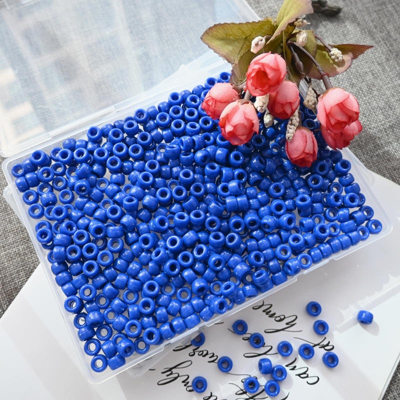 Looconi Blue Pony Beads,500pcs Dark Blue Pony Beads Bulk with Storage Box for Crafts Hair Hanukkah Friendship Holiday Party Decoration Supplies - Image 3